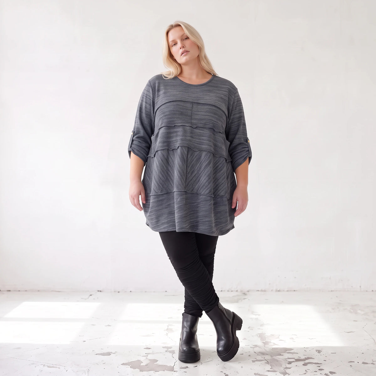 Kuschelig weiches Strickshirt in A-Linie mit Faltennahtmuster und Elasthan winterwarm
