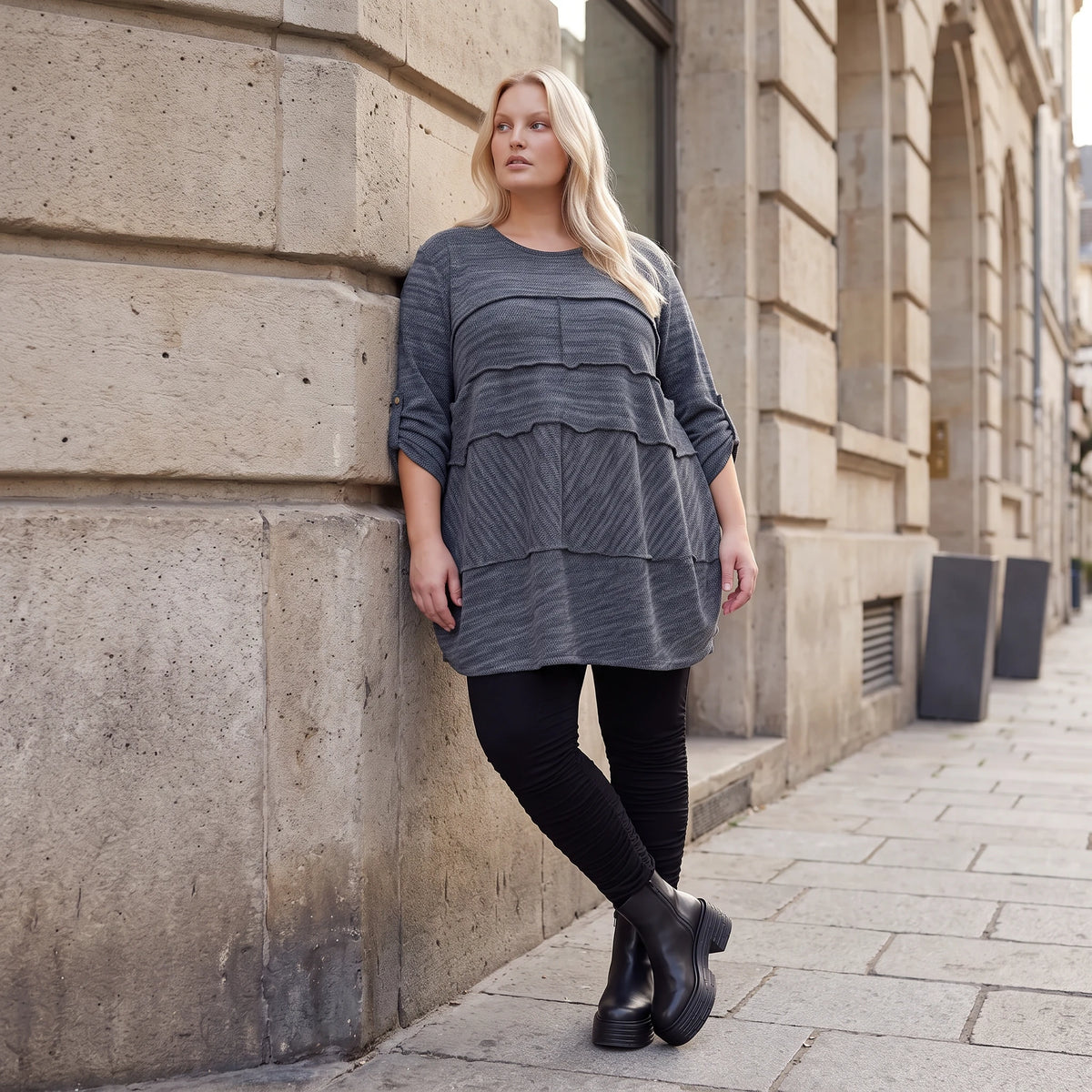 Kuschelig weiches Strickshirt in A-Linie mit Faltennahtmuster und Elasthan winterwarm