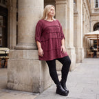 Bordeaux Strickshirt in A-Linie mit Stretch und Faltennaht Musterung weich winterlich
