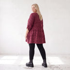 Bordeaux Strickshirt in A-Linie mit Stretch und Faltennaht Musterung weich winterlich