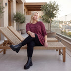 Bordeaux Strickshirt in A-Linie mit Stretch und Faltennaht Musterung weich winterlich