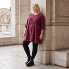 Bordeaux Strickshirt in A-Linie mit Stretch und Faltennaht Musterung weich winterlich