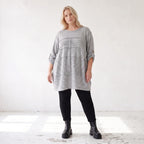 Silbernes Strickshirt in A-Linie aus weichem Stretchstoff warmes Basic für den Winter