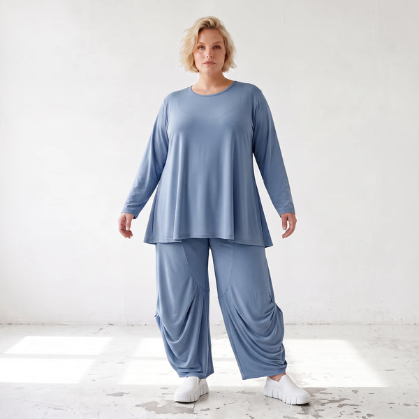 Langarmshirt in Glockenform aus weichem Stretchstoff mit Rundhalsausschnitt Basic