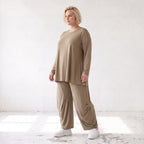 Camel Langarmshirt aus weichem Slinkystoff mit Stretch in Glockenform und Rundhals