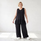 Schwarze Slinkyhose mit Stretchkomfort geradem Schnitt und bequemem Bund ohne Verschluss