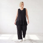 Schwarze Slinkyhose mit Stretchkomfort geradem Schnitt und bequemem Bund ohne Verschluss