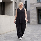 Schwarze Slinkyhose mit Stretchkomfort geradem Schnitt und bequemem Bund ohne Verschluss