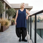 Elegantes Slinky Stretch Top in Marine mit V-Ausschnitt und seitlichen Schlitzen am Saum