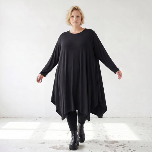 Fließendes A-Linienkleid aus Slinky mit Stretch und Rundhalsausschnitt pflegeleicht