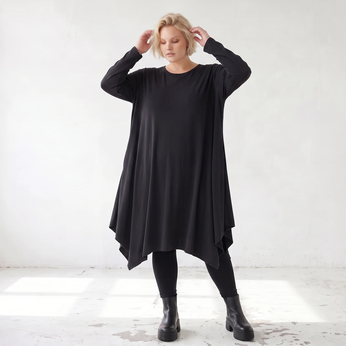 Fließendes A-Linienkleid aus Slinky mit Stretch und Rundhalsausschnitt pflegeleicht