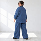 Jeansblaue Ballonhose aus Stretchdenim mit Dehnbund aus Baumwolle und Elasthan Basic