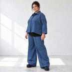 Jeansblaue Ballonhose aus Stretchdenim mit Dehnbund aus Baumwolle und Elasthan Basic