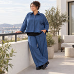 Jeansblaue Ballonhose aus Stretchdenim mit Dehnbund aus Baumwolle und Elasthan Basic