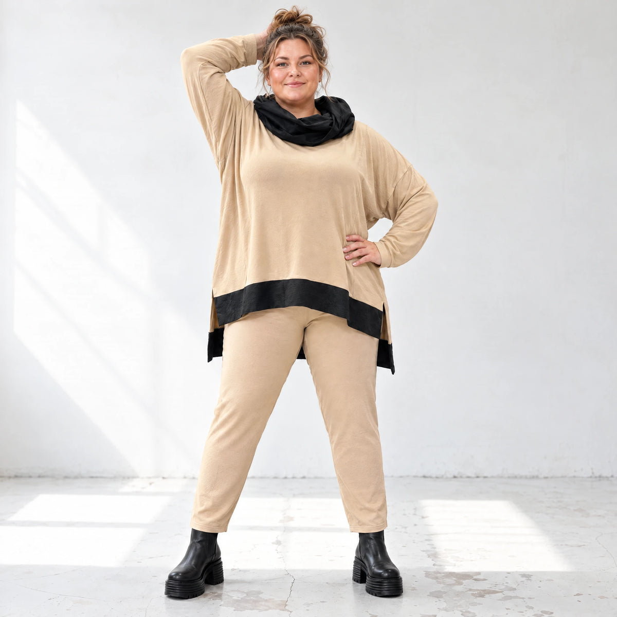 Karottenleggings aus Viskosejersey mit Elasthan schmal geschnitten mit elastischem Bund