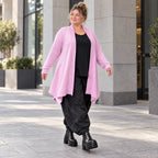 Offener Baumwollstrickcardigan in A-Linie weich warm mit Glockenform ohne Verschluss