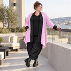 Strickcardigan aus Baumwolle in A-Linie mit Stehkragen und Memorytaft ohne Verschluss