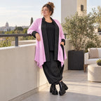 Strickcardigan aus Baumwolle in A-Linie mit Stehkragen und Memorytaft ohne Verschluss