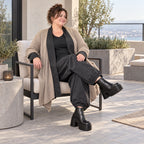 Cardigan aus Baumwolle in Taupe mit Stehkragen A-Linie und Seitentaschen offen leicht