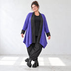 Cardigan in Violett aus Baumwollstrick mit Stehkragen in A-Linie weich und wärmend