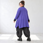 Cardigan in Violett aus Baumwollstrick mit Stehkragen in A-Linie weich und wärmend