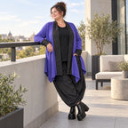 Cardigan in Violett aus Baumwollstrick mit Stehkragen in A-Linie weich und wärmend