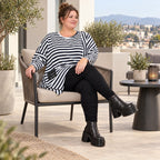 Langarmshirt in Dunkelblau/Weiß aus weichem Stretchjersey mit asymmetrischem Zipfelsaum