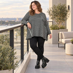 Langarmshirt Schwarz/Weiß in A-Linie aus weichem Stretchjersey mit Faltennahtmuster