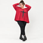 Langarmshirt in Rot mit Rundhalsausschnitt und fließender A-Linie aus Stretchjersey
