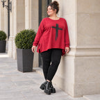 Langarmshirt in Rot mit Rundhalsausschnitt und fließender A-Linie aus Stretchjersey