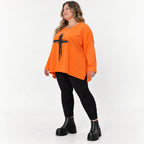 Langarmshirt in Orange aus weichem Stretchjersey mit schmeichelnder A-Linie für jeden Tag