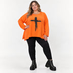 Langarmshirt in Orange aus weichem Stretchjersey mit schmeichelnder A-Linie für jeden Tag