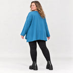 Blaues Langarmshirt aus warmem Stretchjersey mit Rundhalsausschnitt in lässiger A-Linie