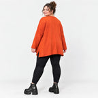 Langarmshirt in leuchtendem Orange aus weichem Stretchjersey aus Italien mit A-Linie