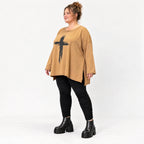 Langarmshirt Basic in Camel aus weichem Jersey mit Elasthan und schmeichelnder A-Linie