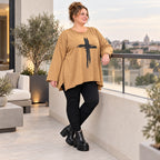 Langarmshirt Basic in Camel aus weichem Jersey mit Elasthan und schmeichelnder A-Linie