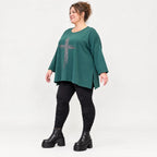 Langarmshirt in Dunkelgrün mit fließender A-Linie aus feinem Stretchjersey für den Winter