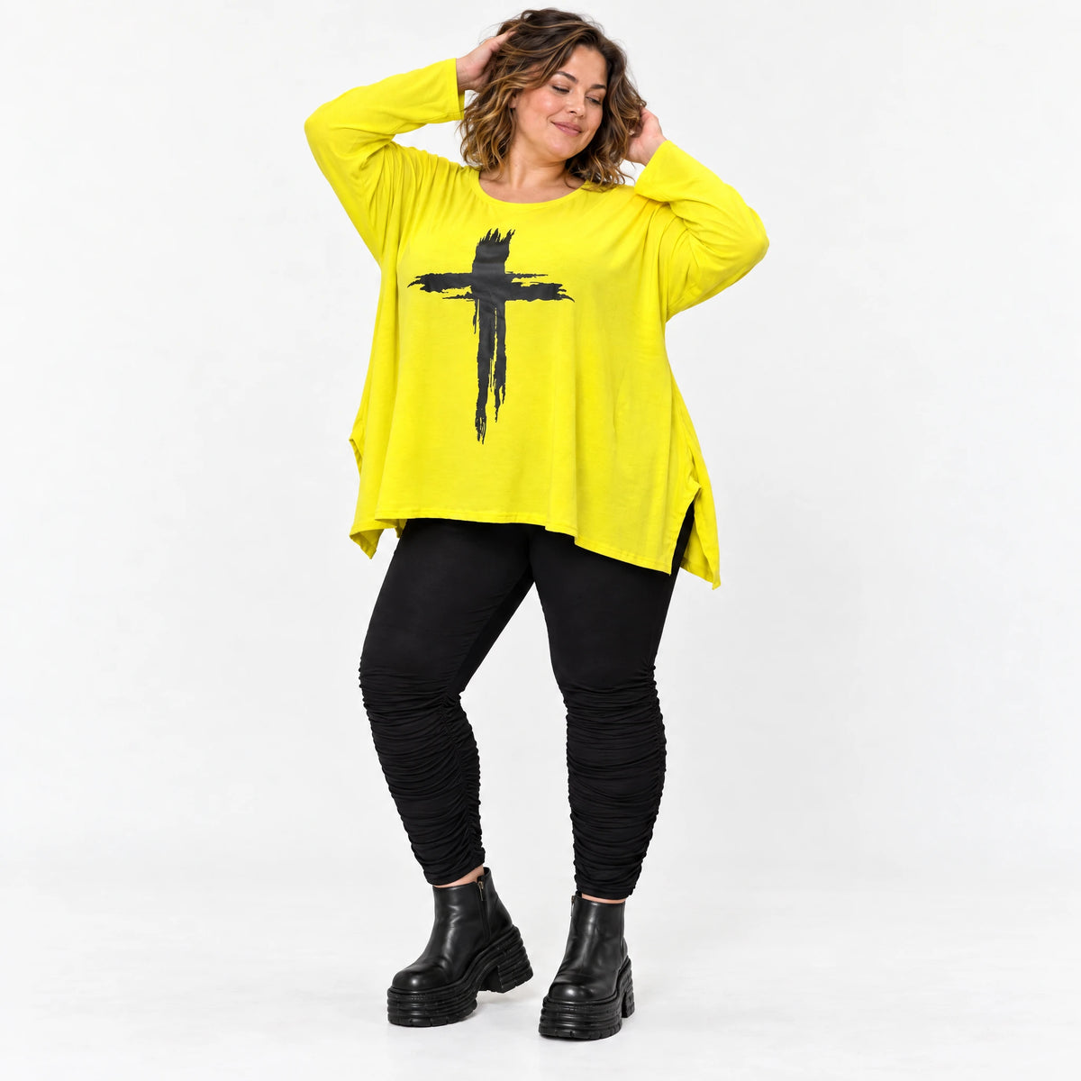 Langarmshirt in strahlendem Gelb aus weichem italienischem Stretchjersey mit A-Linie