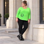 Grünes Shirt aus Stretchjersey mit Rundhalsausschnitt 7/8-Arm und aufgesetzten Taschen