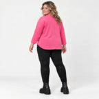 Rundhalsshirt in Pink aus weichem Stretchjersey mit 7/8-Arm und gerundeter Schnittform