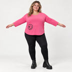 Rundhalsshirt in Pink aus weichem Stretchjersey mit 7/8-Arm und gerundeter Schnittform