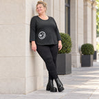 Schwarzes Basic Shirt aus weichem Stretchjersey mit Rundhalsausschnitt und 7/8-Arm
