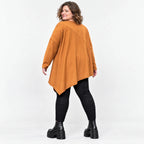 Langarmshirt in warmem Braun mit asymmetrischem Zipfelsaum aus feinem Stretchjersey