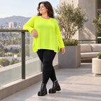 Langarmshirt in Neongelb aus feinem Stretchjersey mit Baumwolle und schmeichelnder A-Linie