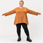 Langarmshirt in Braun aus weichem Stretchjersey mit fließender A-Linie für den Alltag