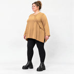 Langarmshirt in Camel mit weiter A-Linie aus weichem Stretchjersey für Alltagslooks