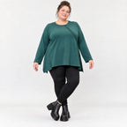 Langarmshirt in Dunkelgrün mit A-Linie und Rundhalsausschnitt aus weichem Stretchjersey