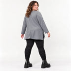 Weiches Langarmshirt in Grau mit fließender A-Linie aus feinem Jersey mit Elasthananteil
