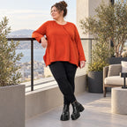 Langarmshirt in Orange mit Rundhalsausschnitt und fließender A-Linie aus Stretchjersey