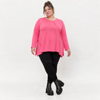Pinkes Langarmshirt aus weichem Stretchjersey mit Rundhalsausschnitt und lässiger A-Linie